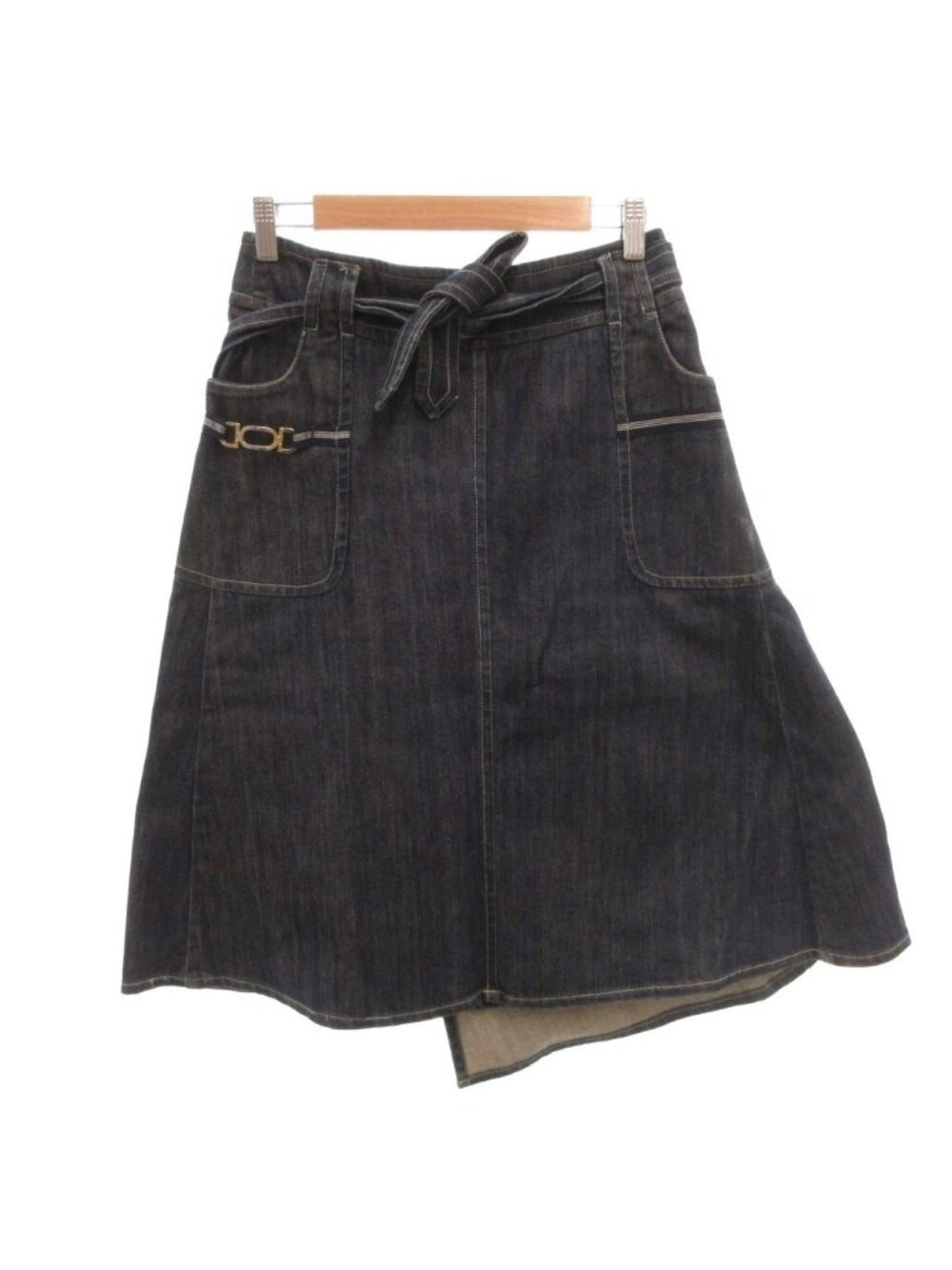 Max Mara Wrap Skirt Denim Belt Knee-Length Cotton Indigo 36